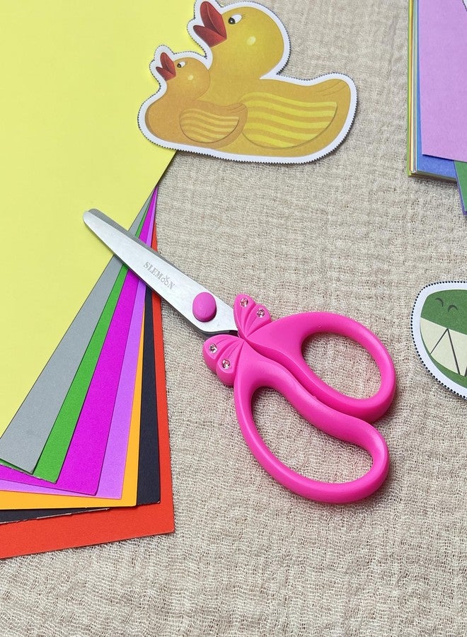 SLEMOON Scissors for Kids Ages 4-8 | Blunt Tip Safety Toddler Scissors, Stainless Steel Blades, ABS Plastic | School Craft Supplies, Art Projects, Pink (Princess Design with Rhinestones) - Image 3